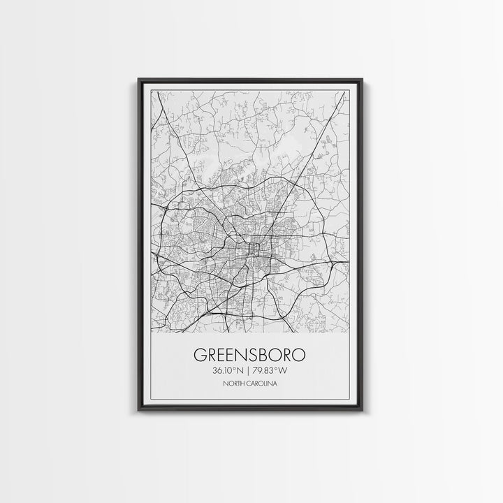 Greensboro Street Map, North Carolina Map, City Map Art, Minimalist Art, Wall Art, Canvas Print, Travel Wall Art, Gift For Travelers