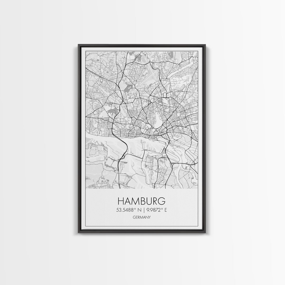 Hamburg Street Map, Germany Map, City Map Art, Minimalist Art, Wall Art, Canvas Print, Travel Wall Print, Gift For Traveler, Unique Art