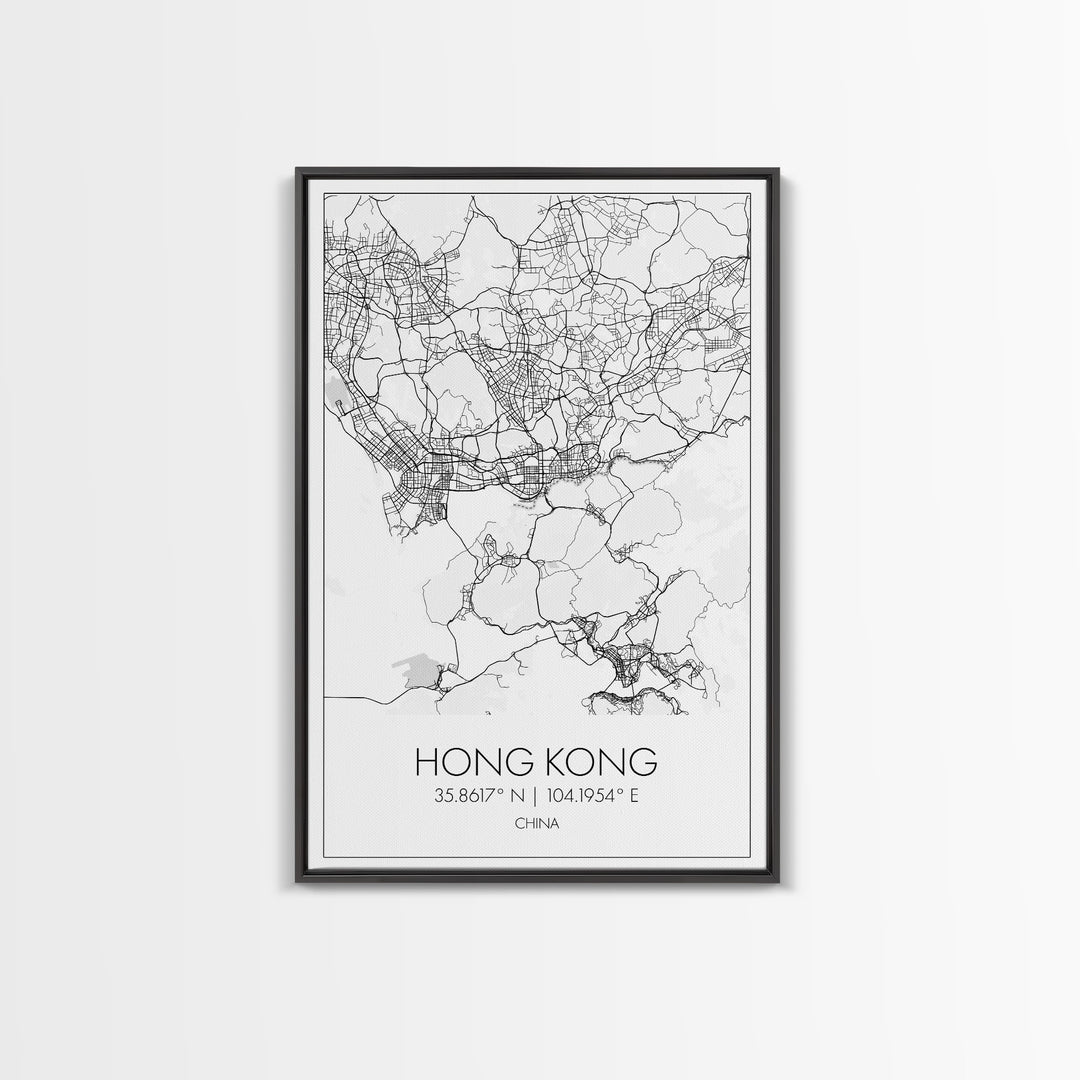 Hong Kong Street Map, China Map, Asia City Map Art, Minimalist Art, Wall Art, Canvas Print, Wanderlust Gift, Home Office Art, Travel Art