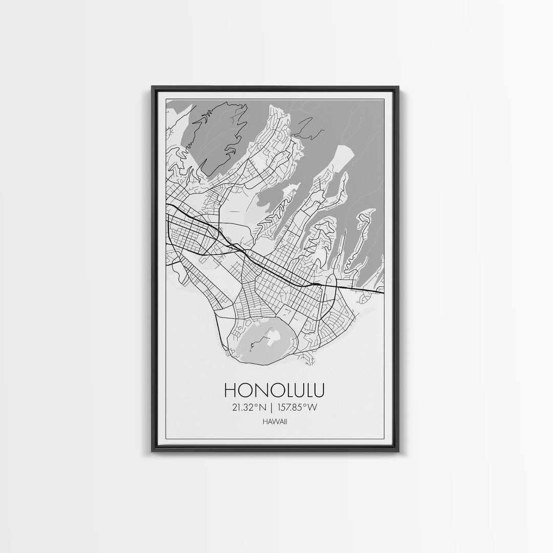 Honolulu Street Map, Hawaii Map, ity Map Art, Minimalist Art, Wall Art, Canvas Print, Living Room Art, Travel Wall Art, Anniversary Gift