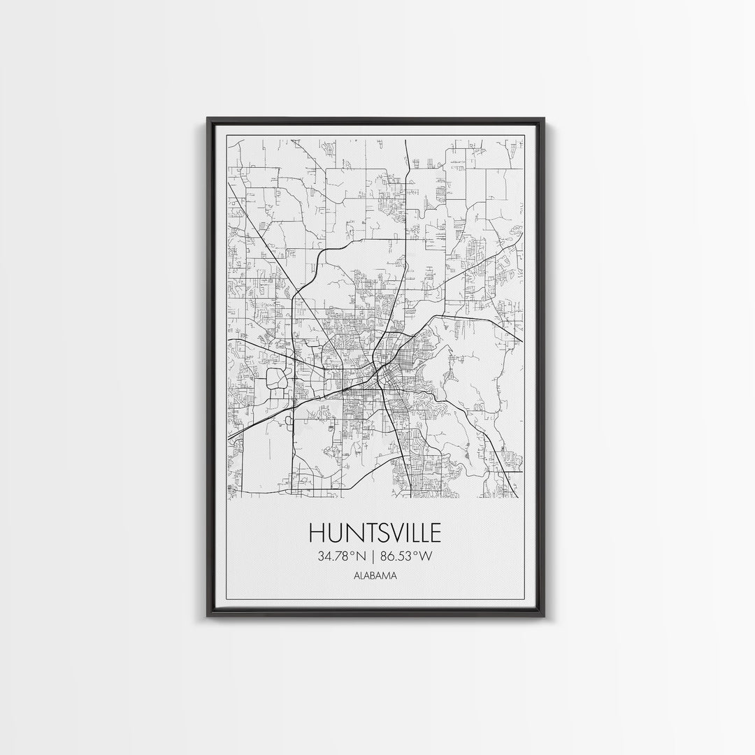 Huntsville Street Map, Alabama Map, City Map Art, Minimalist Art, Wall Art, Canvas Print, Travel Art, Gift For Dad, Unique Wall Art