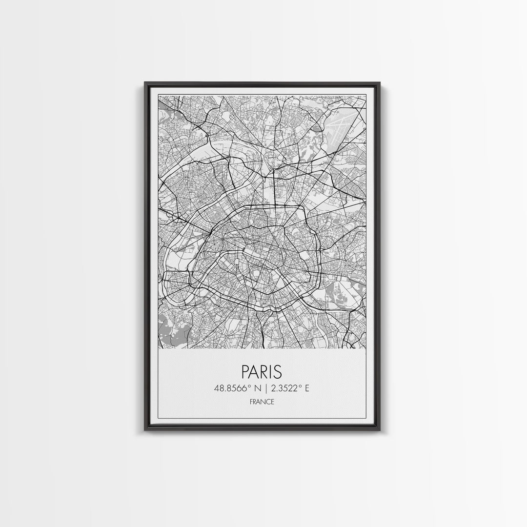 Paris Street Map, France Map, Europe City Map Art, Minimalist Art, Wall Art, Canvas Print, Bedroom Art, Gift For Traveler, Travel Wall Print