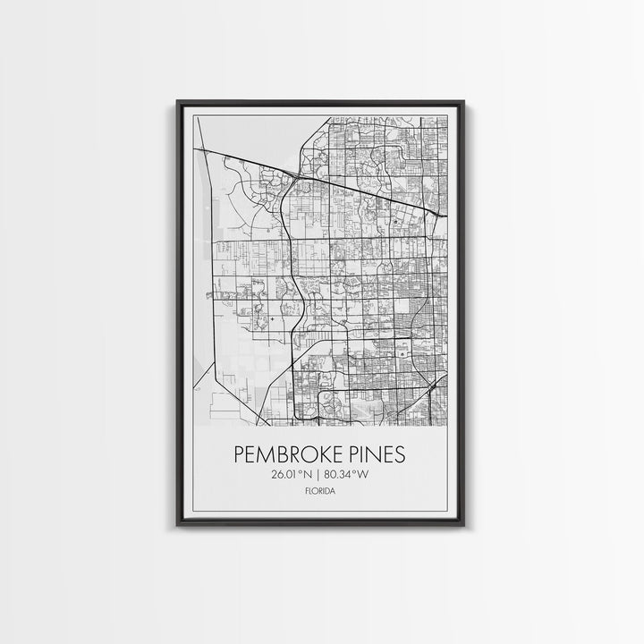 Pembroke Pines Street Map, Florida Map, City Map Art, Minimalist Art, Wall Art, Canvas Print, Home Décor Wall Art, Wedding Gift, Travel Art