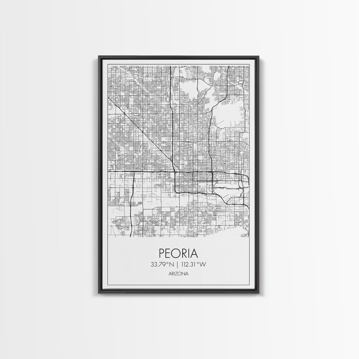 Peoria Street Map, Arizona Map, City Map Art, Minimalist Art, Wall Art, Canvas Print, Living Room Wall Art, Travel Gifts For Men, Travel Art