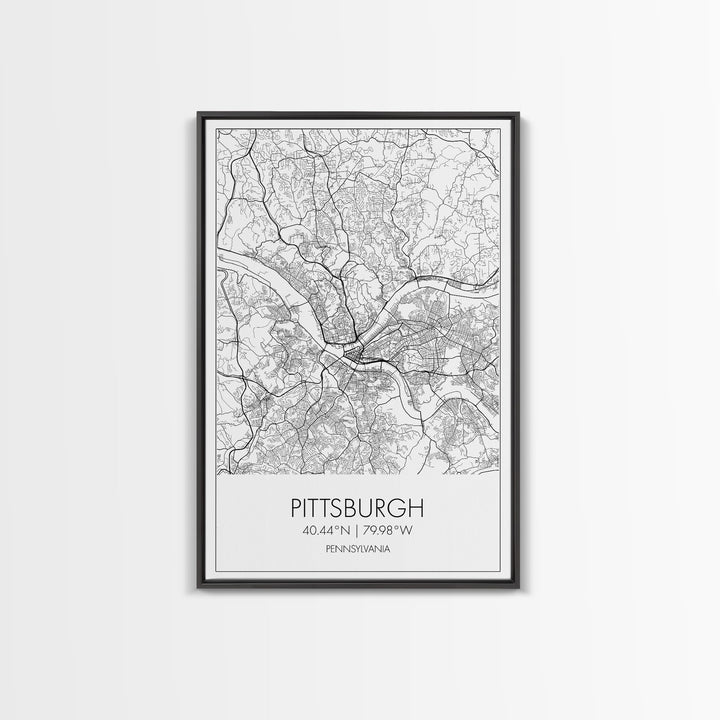 Pittsburgh Street Map, Pennsylvania Map, City Map Art, Minimalist Art, Wall Art, Canvas Print, Living Room Art, Birthday Gift, Travel Décor