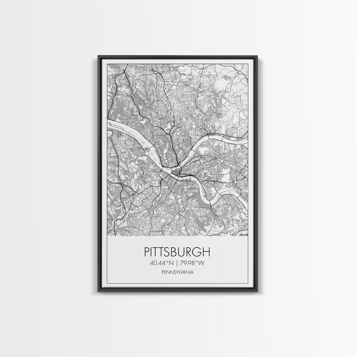 Pittsburgh Street Map, Pennsylvania Map, City Map Art, Minimalist Art, Wall Art, Canvas Print, Boys Room Wall Art, Aviation Gift, Travel Art