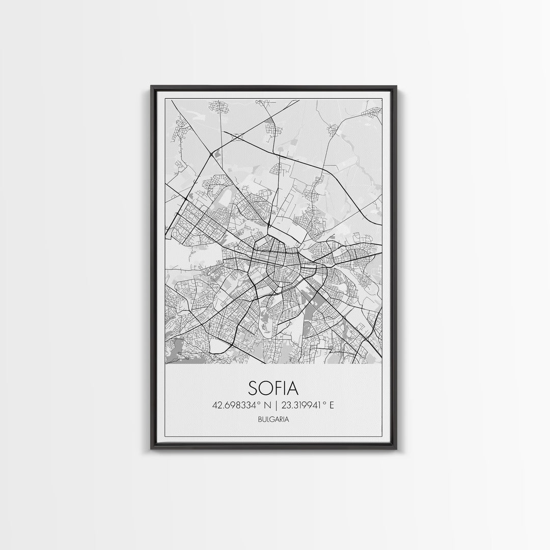 Sofia Street Map, Bulgaria Map, City Map Print, Minimalist Art, Wall Art, Canvas Print, Home Office Wall Art, Friend Gift, Travel Print