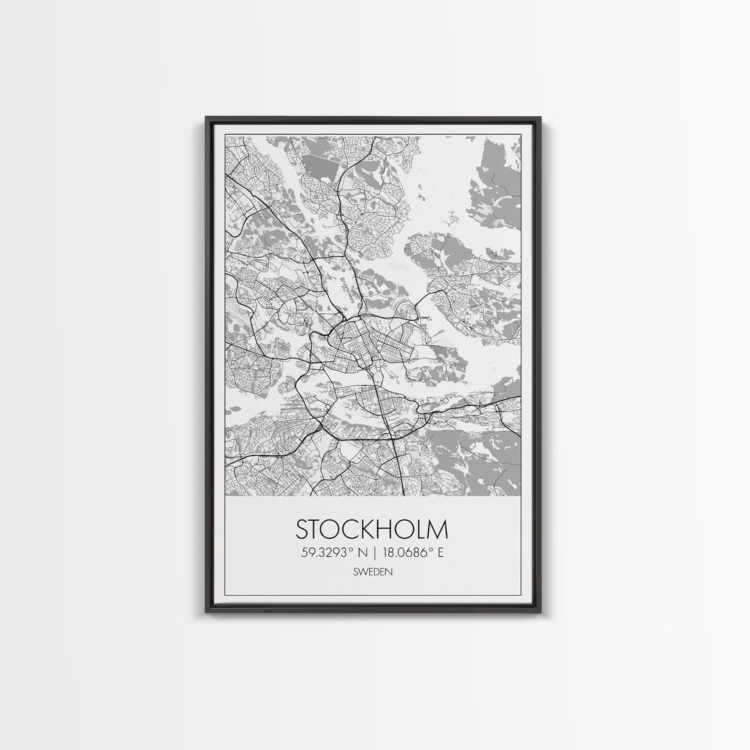 Stockholm Street Map, Sweden Map, Europe City Map Print, Modern Wall Art, Wall Art, Canvas Print, Dorm Room Décor, Wedding Gifts, Travel Art