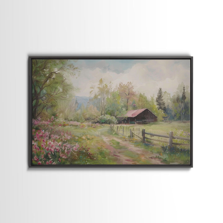 Wildflowers & The Farm House Framed Canvas Print| Living Room Decor | Above Couch Wall Art | Home Decor | Handmade Gift | Kitsch Decor