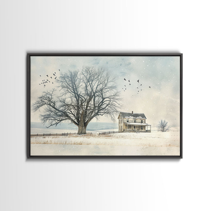 Winter On The Farm Framed Canvas Print | Living Room Art | Rustic Art | Farmhouse Wall Art | Art | Wall Decor | Large Wall Art