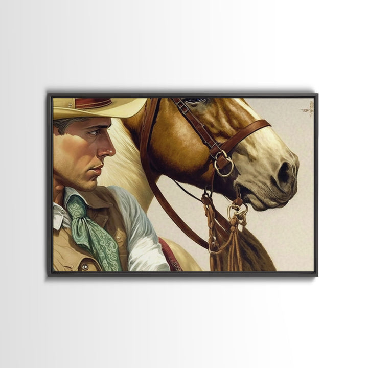 Wild West Cowboy Art, Framed Canvas Print, Cowboy Art Print, Western Art Print, Western Cowboy Gift, Retro Cowboy Decor, Western Cowboy