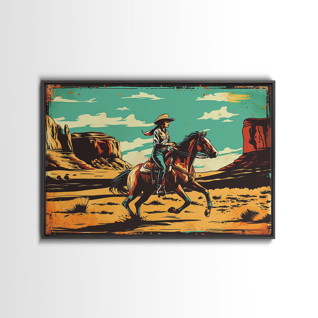 Western Decor Cowgirl Print, Wood Framed Canvas Print, Western Pop Art, Colorful Wall Decor, Gift For Her, Home Decor, Southwest Decor