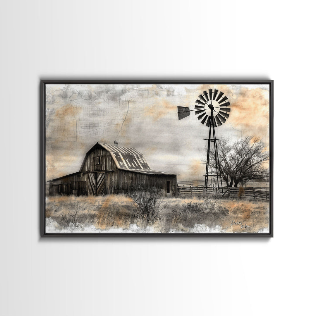 Farmhouse Barn Wall Art Canvas Print Painting Metal Art Vintage Decor Country Art Wood Frame Art Rustic Primitive Art Old Barn Painting