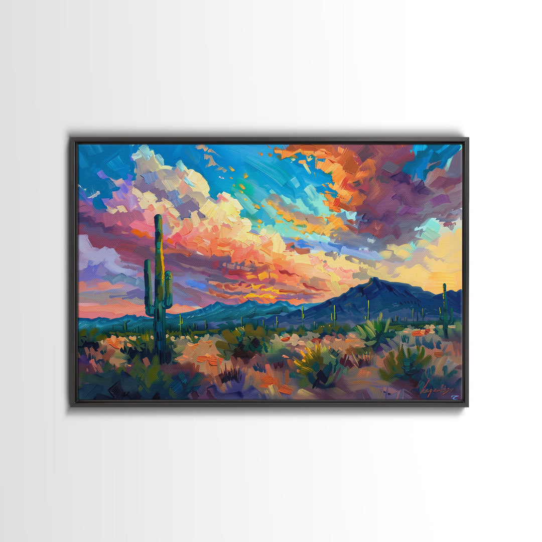 Saguaro Cactus Pop Art Oil Painting Canvas Print, Sedona Arizona, Grand Canyon Painting, Desert Landscape, Southwestern Decor, Kitsch Art