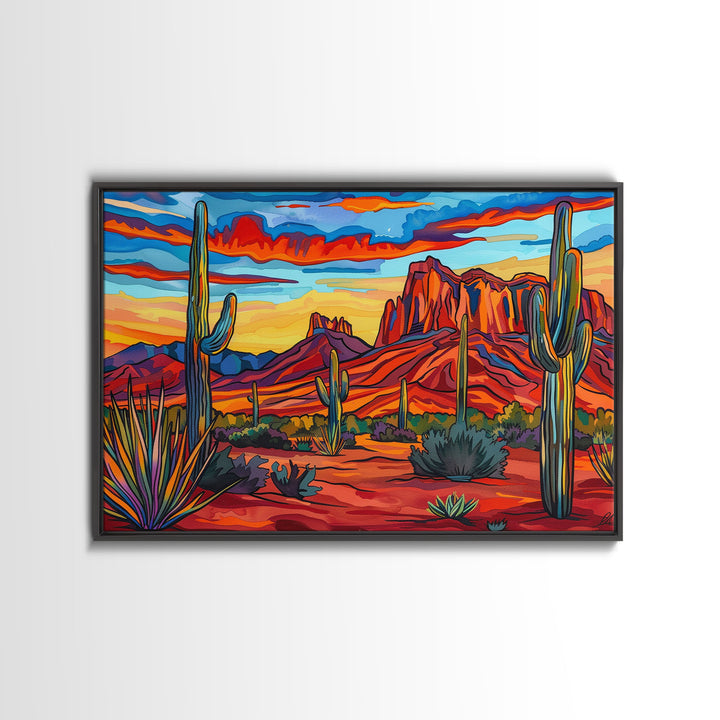 Retro Style Desert Landscape Painting Print, Pop Art, Farmhouse Decor, Arizona Art, Southwest Decor, Country Art, Living Room Decor