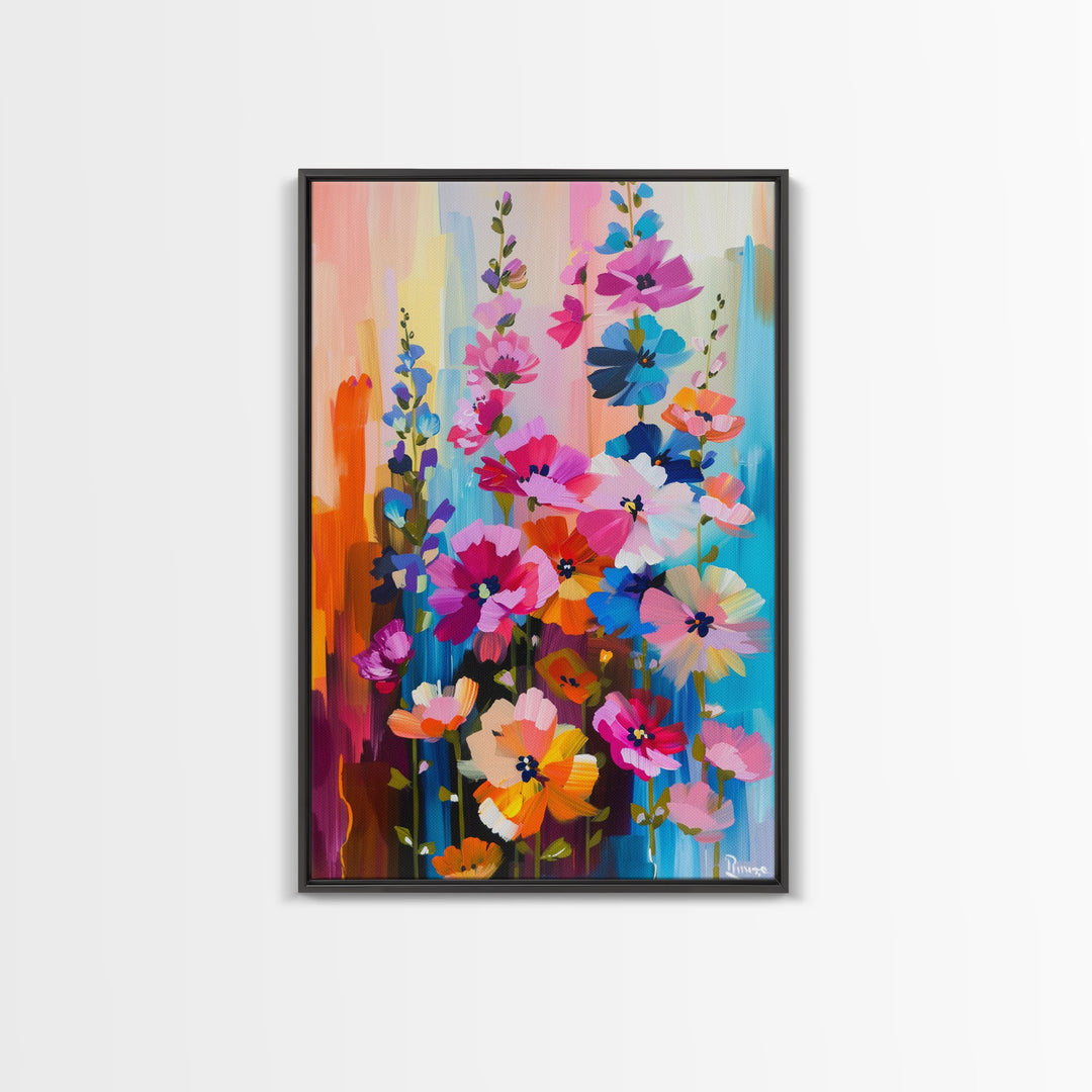 Abstract Floral Burst Framed Canvas Print - Colorful Flower Wall Art, Vibrant Living Room Decor, Modern Bedroom Art, Unique Home Art