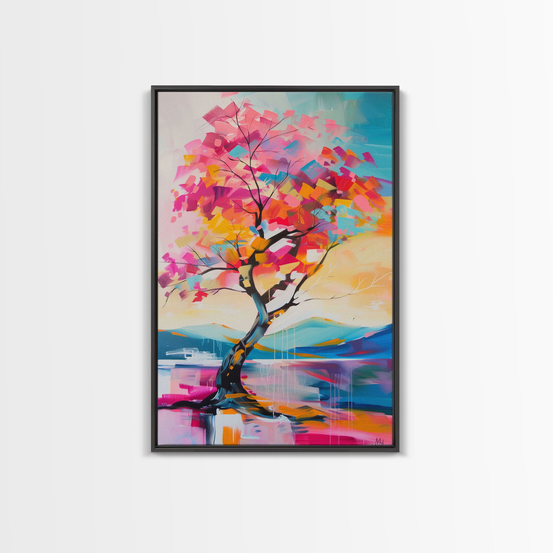 Abstract Colorful Tree - Framed Canvas Print, Vibrant Wall Art, Living Room Decor, Modern Nature Artwork, Colorful Tree Art, Bedroom Decor