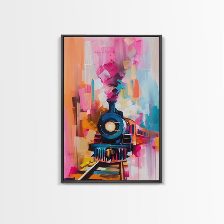 Express Train Canvas Art - Framed Canvas Print, Bold Locomotive Decor, Modern Train Wall Art, Colorful Bedroom Artwork