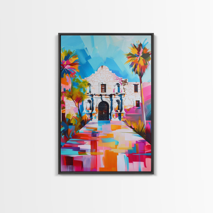 The Alamo in Colorful Abstract Design - Framed Canvas Print, Vibrant Nature Decor, Living Room Wall Art, Bedroom Decor