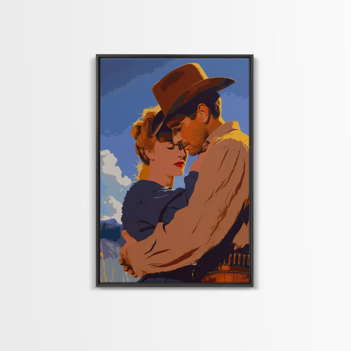 Romantic Cowboy and Cowgirl in Classic Western Art - Framed Canvas Print, Vintage Western Decor, Living Room Art, Romantic Wall Art