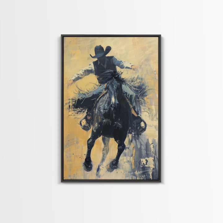 Bold Cowboy in Action Framed Canvas Print - Captivating Western Decor, Stunning Wall Art for Living Room, Bedroom