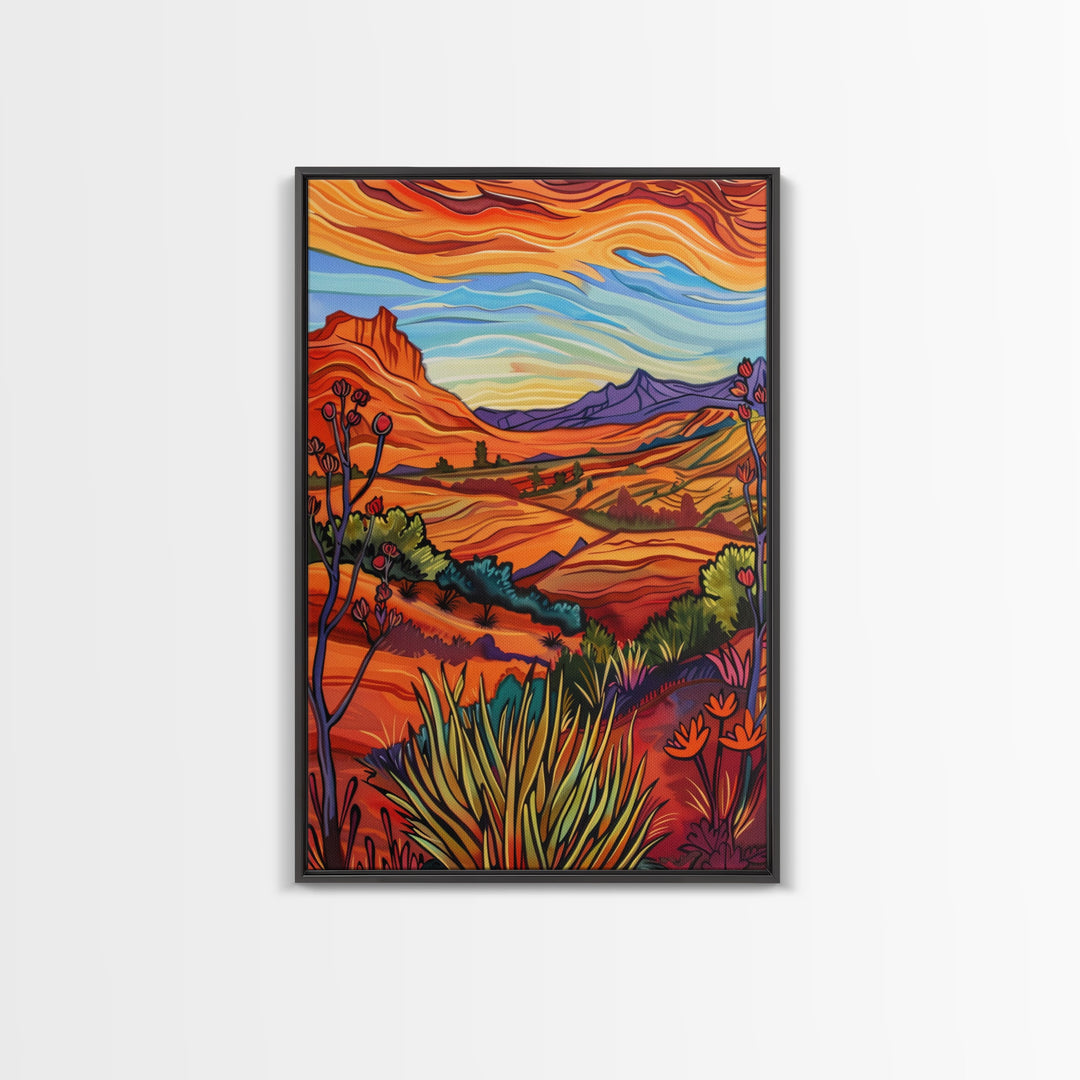 Framed Canvas Print, Serene Desert Landscape with Rolling Hills, Beautiful Wall Art for Living Room or Bedroom Decor