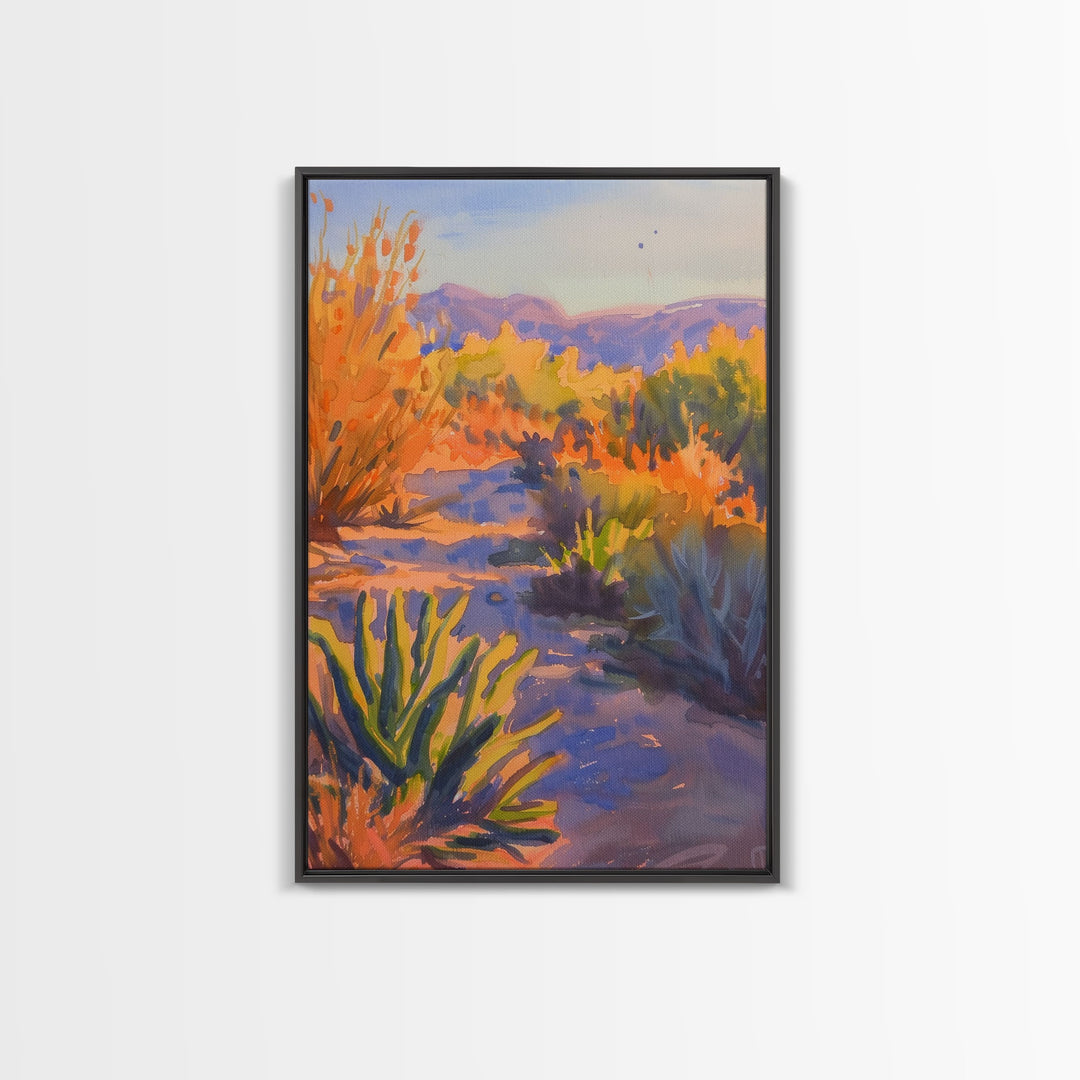 Serene Desert Sunset Landscape, Tranquil Wall Art for Living Room or Bedroom, Framed Canvas Print for Home Decor