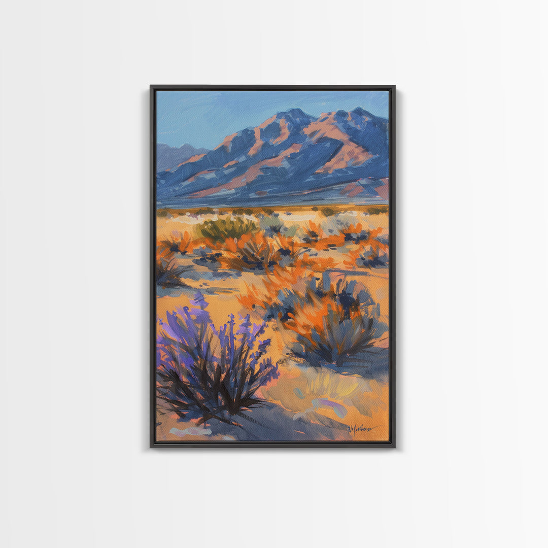 Majestic Desert Mountains and Vegetation, Scenic Wall Art for Living Room or Bedroom, Framed Canvas Print for Home Decor