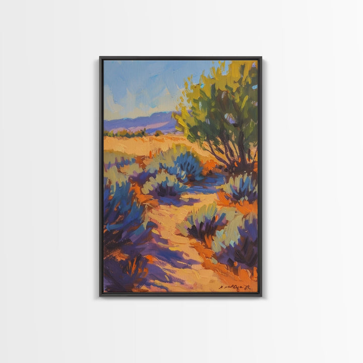 Peaceful Desert Path with Sagebrush, Beautiful Wall Art for Living Room or Bedroom, Framed Canvas Print for Home Decor