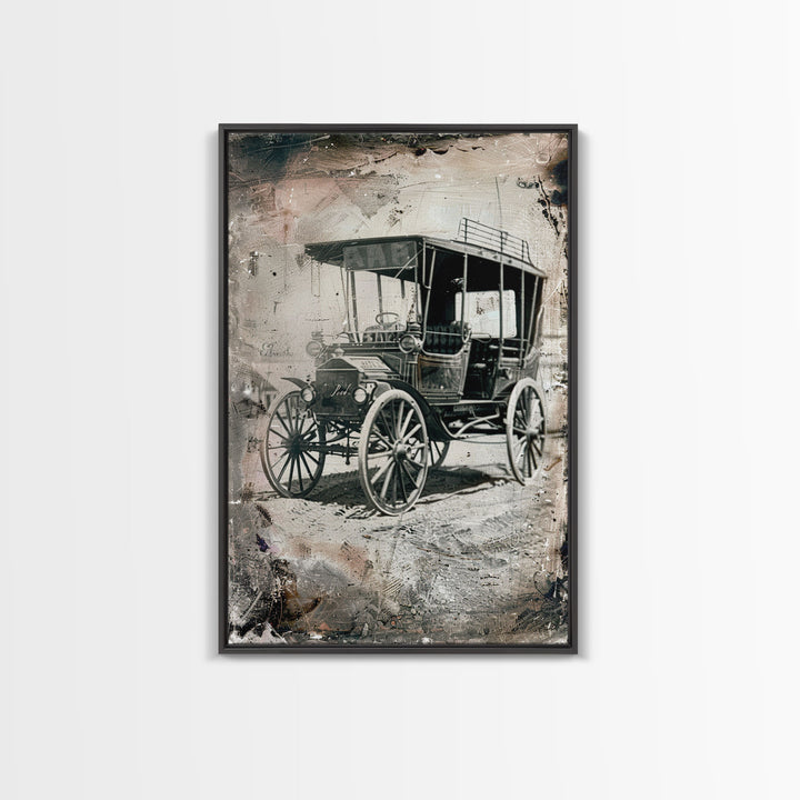 Antique Carriage Sepia Print - Framed Canvas Wall Art, Vintage Vehicle Decor for Living Room, Rustic Antique Car Artwork, Historical Art