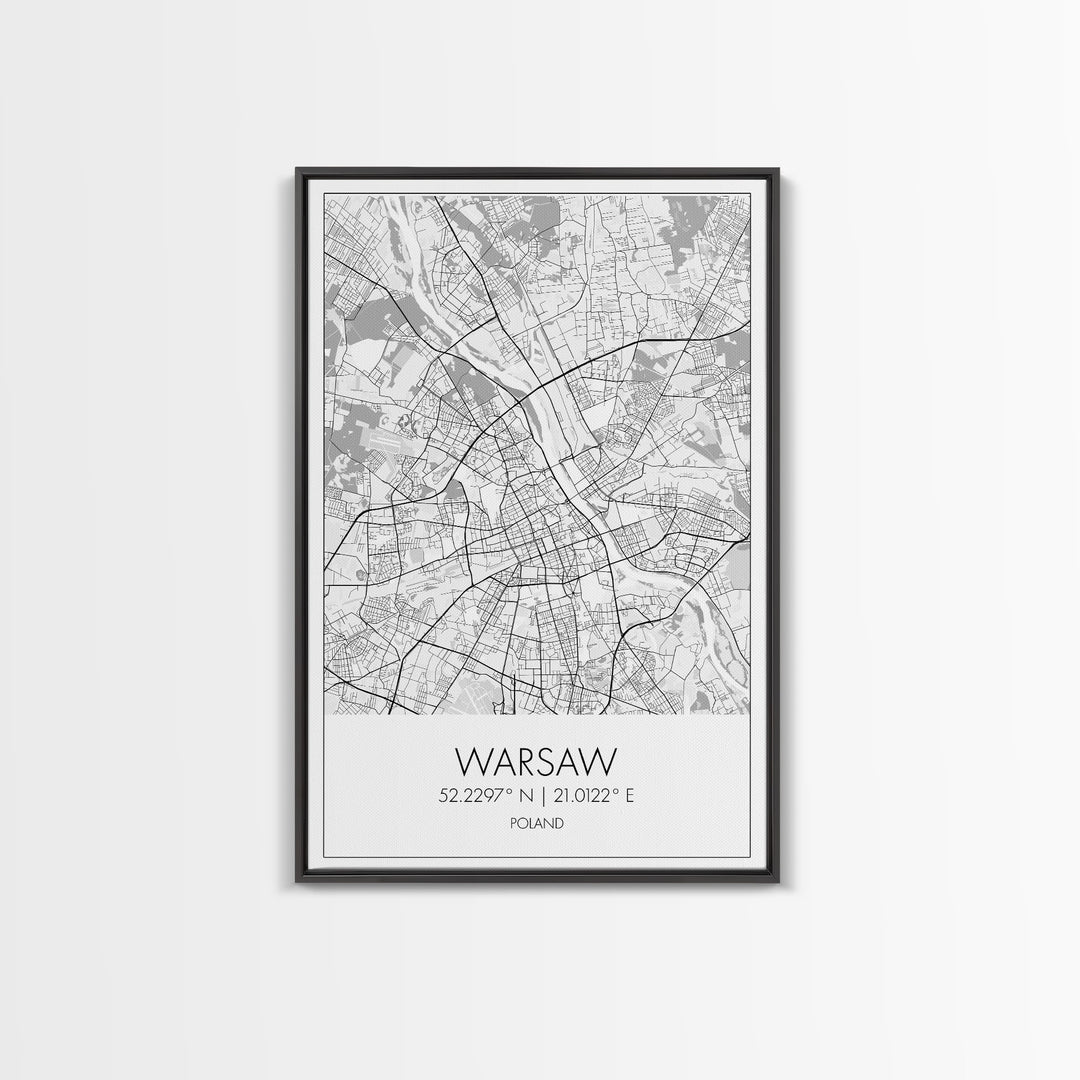 Warsaw Street Map, Poland Map, Europe City Map Print, Minimalist Art, Wall Art, Canvas Print, Living Room Wall Art, Friends Gift, Travel Art