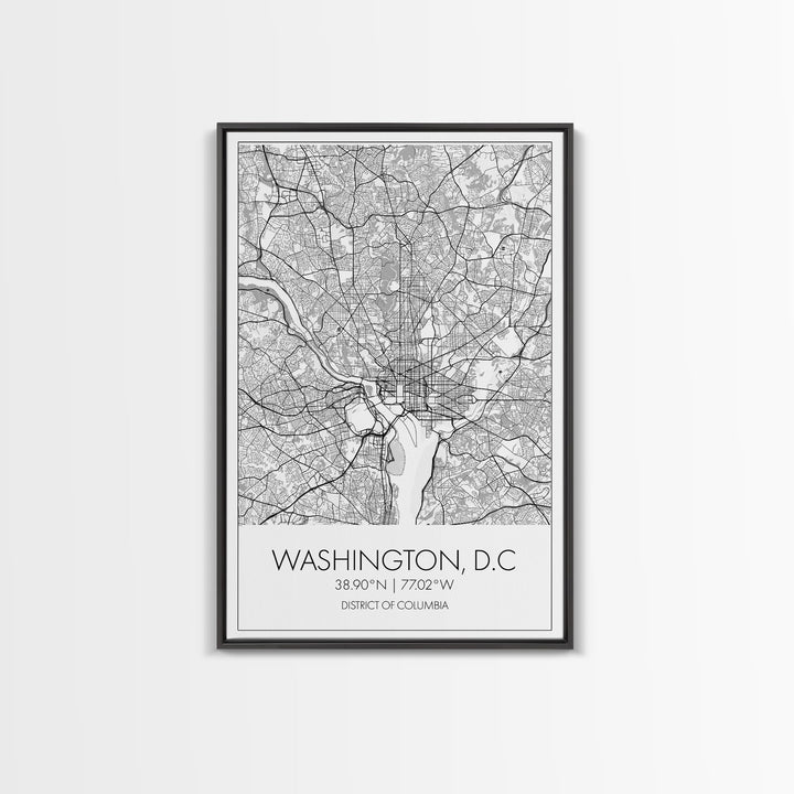 Washington DC Street Map, District Of Columbia Map, City Map Print, Minimalist Art, Wall Art, Canvas Print, Best Friend Gifts, Travel Art