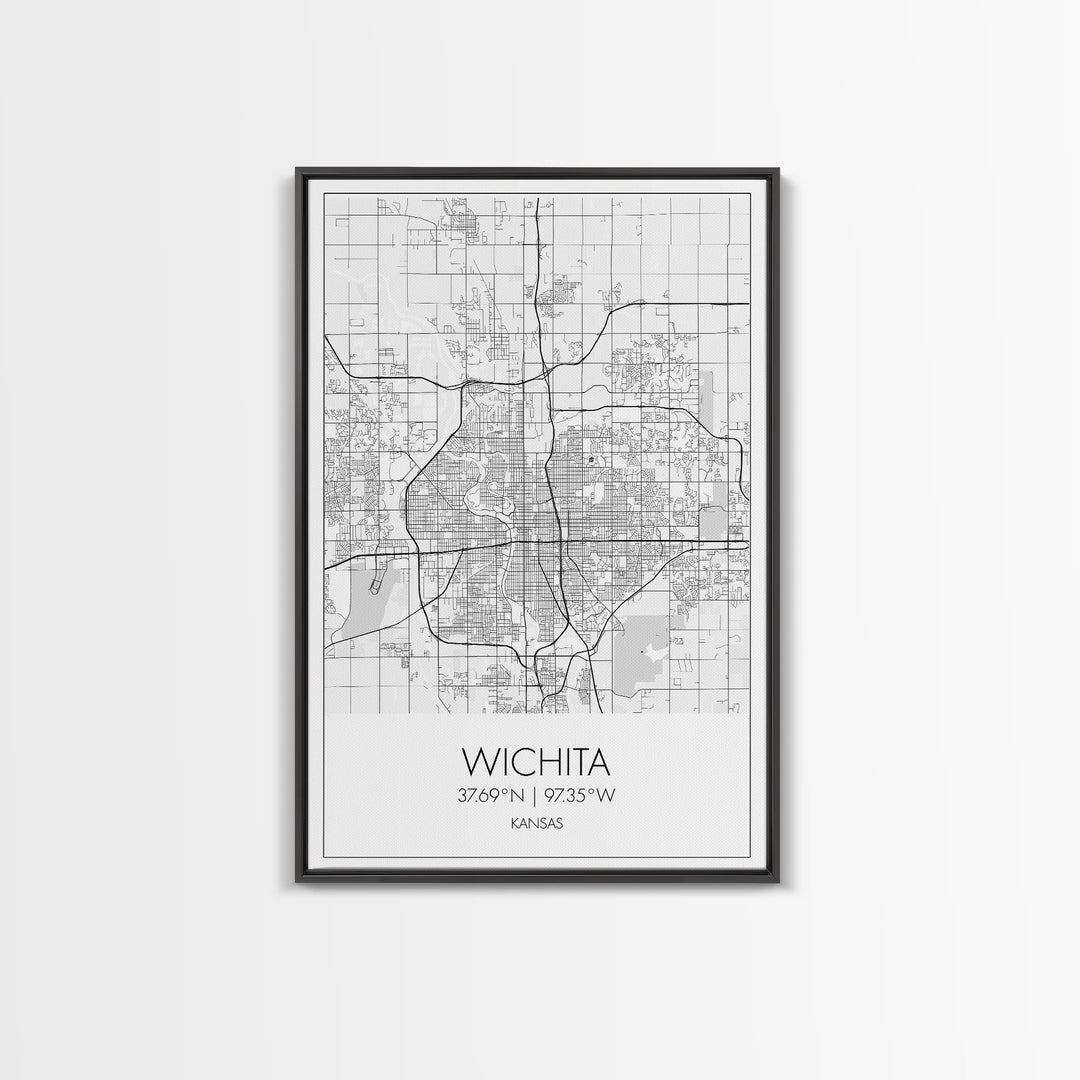 Wichita Street Map, Kansas Map, City Map Print, Minimalist Art, Wall Art, Canvas Print, Travel Wall Art, Gifts For Travelers, Canvas Art