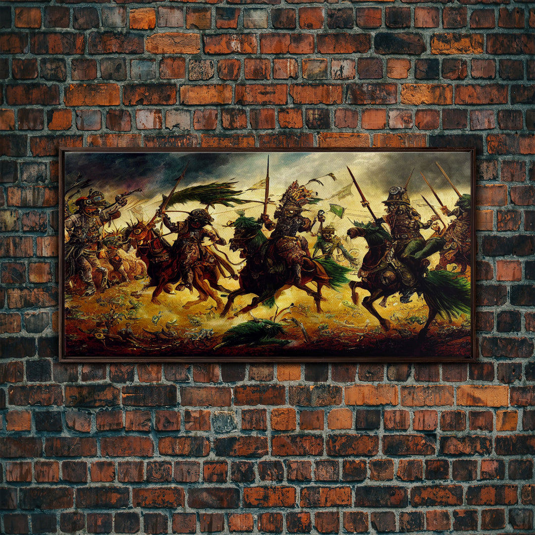 Depiction Of An Ancient Battle, Cool Office Mancave Decor, Wall Decor, Ready To Hang Framed Canvas Print, Oversize Wall Art