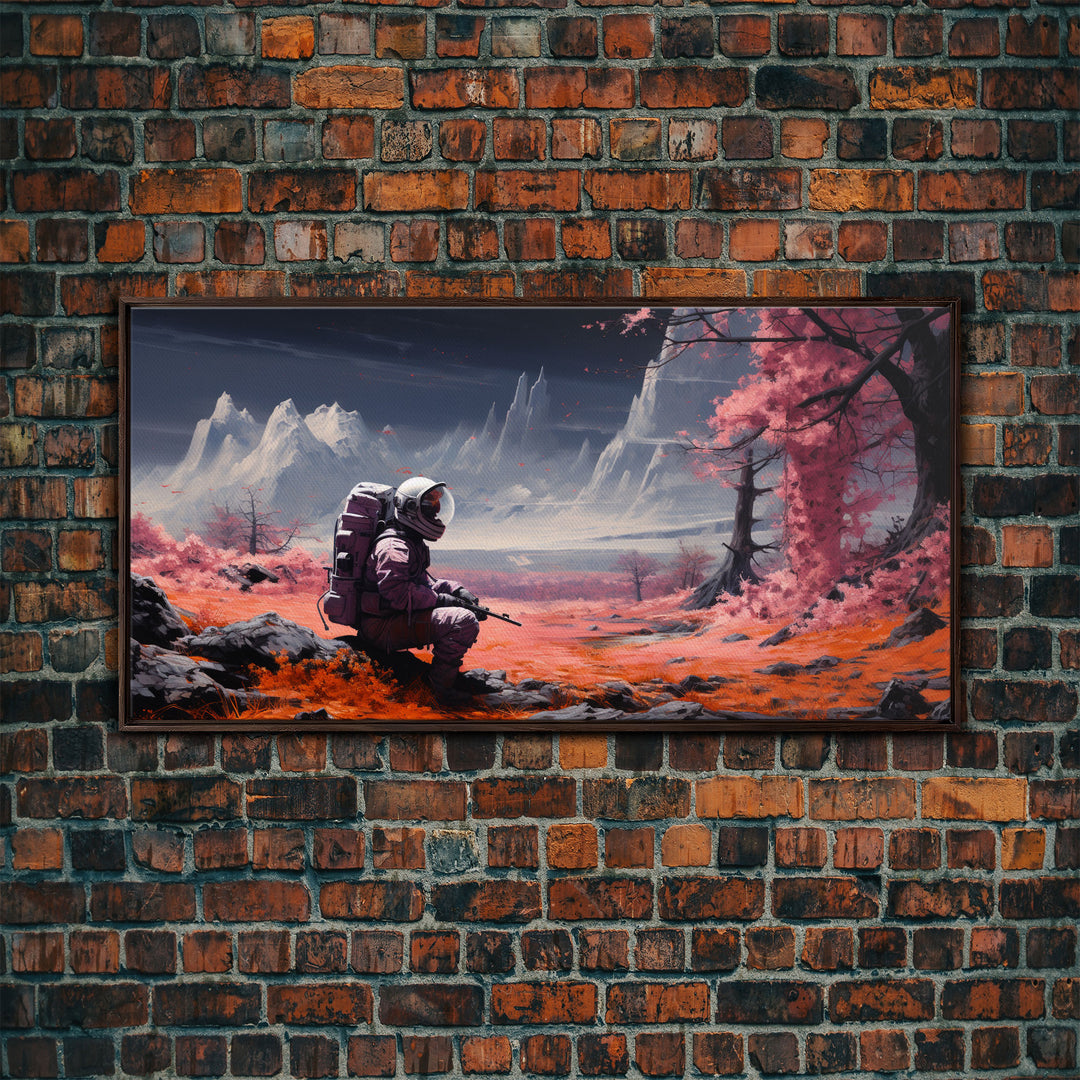 Framed Canvas Print - Stranded - Astronaut Stranded on an Alien Planet, Scifi Wall Art, Science Fiction, Dystopian Space Travel Art