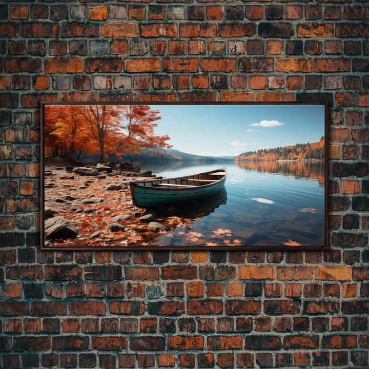 Pacific Northwest Photography Print, Beautiful Lake With Canoe In The Fall, Framed Canvas Print, Photography Decor, Fall Decor