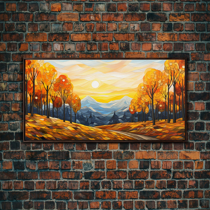 Fall Trees, Autumn Wall Art, Abstract Nature Painting, Sunset Art, College Dorm Decor, Camper Wall Decor, Canvas Wall Art, Panoramic Art