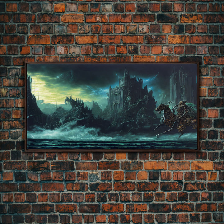 The black knight rides, Cosmic horror scifi art, framed canvas print, ready to hang framed wall art