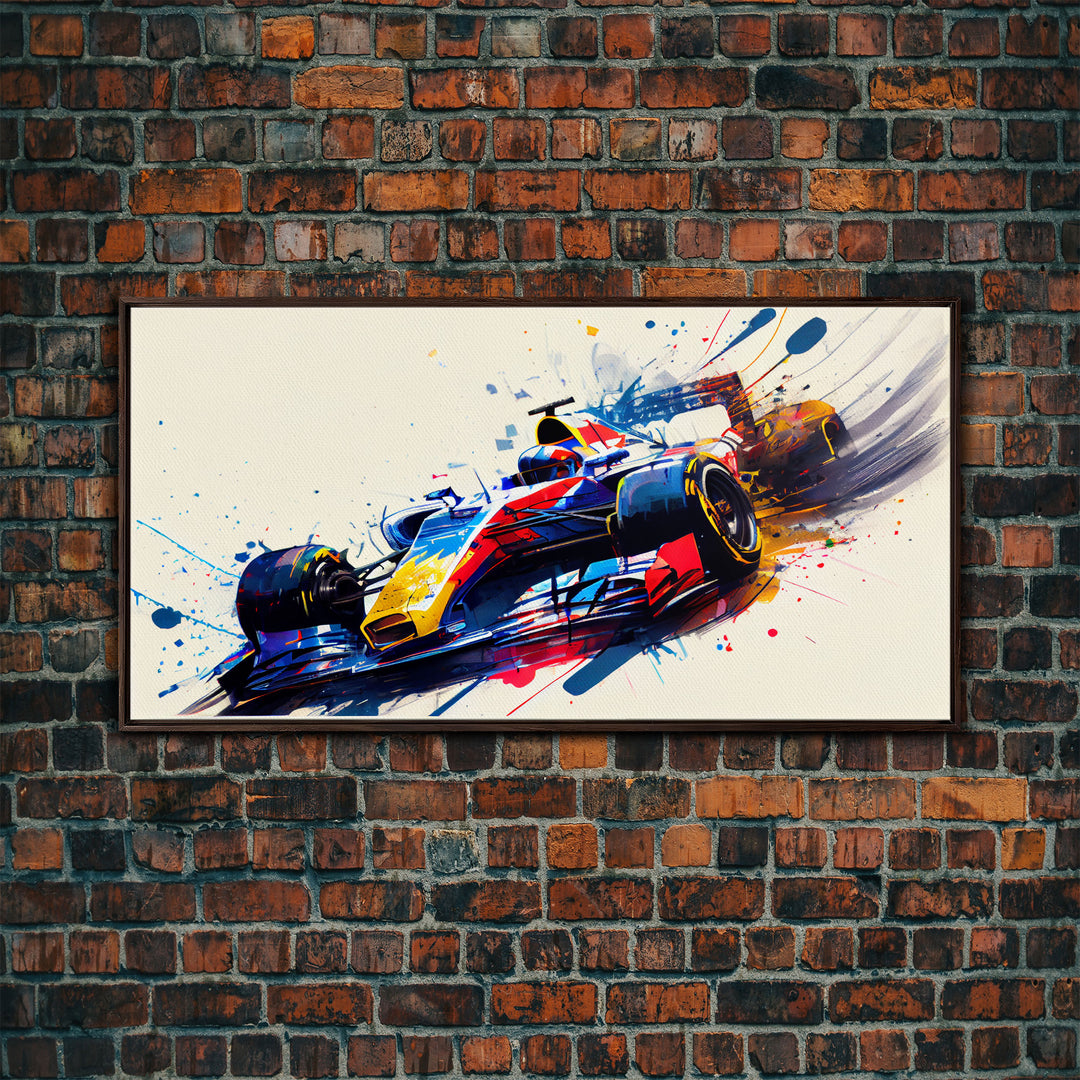 Graffiti Art, Formula One, F1 Race  Car Splatter Paint Art, Framed Canvas Print