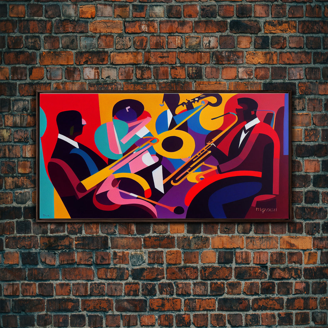 Music wall art, jazz oil painting print, framed canvas print, music gift, jazz club decor, extra large music art, abstract music