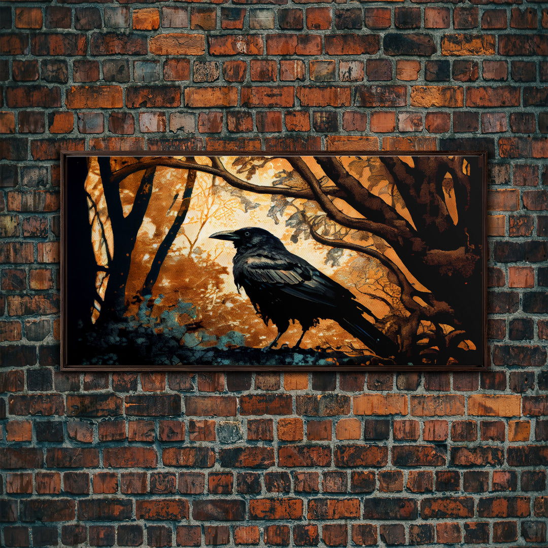 Raven Print, Antique Bird Painting, Framed Canvas Print,Black Crow Art, Wall Art Decor, Black Raven, bird nature print, bird lovers gift