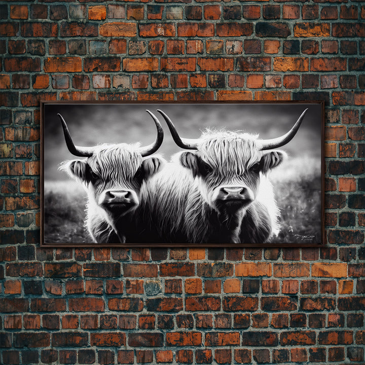 Highland Cow, Highland Cow Print, Canvas, Living Room Wall Art, Farmhouse Decor, Framed Canvas Print