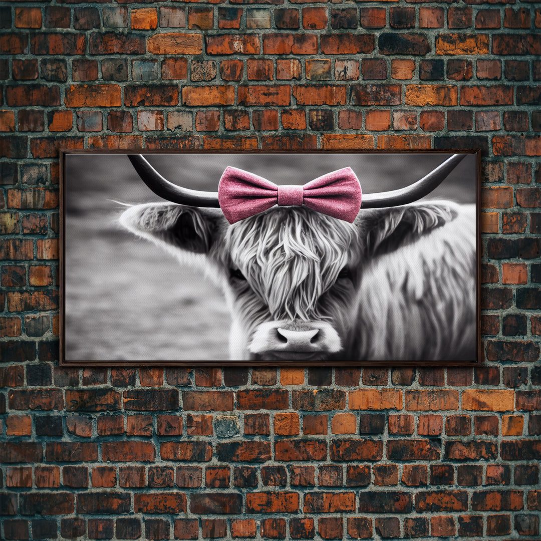 Highland cattle canvas, wall art, Farmhouse decor, Cute Cow Black White print Rustic wall decor Animals painting Scottish cow wall art