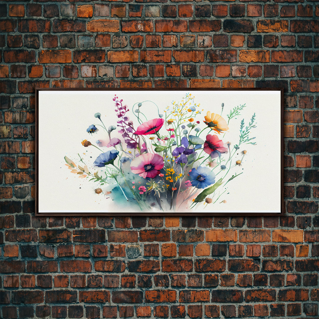 Wildflowers, Watercolor Floral Print, Framed Canvas Art, Beautiful watercolor flower art