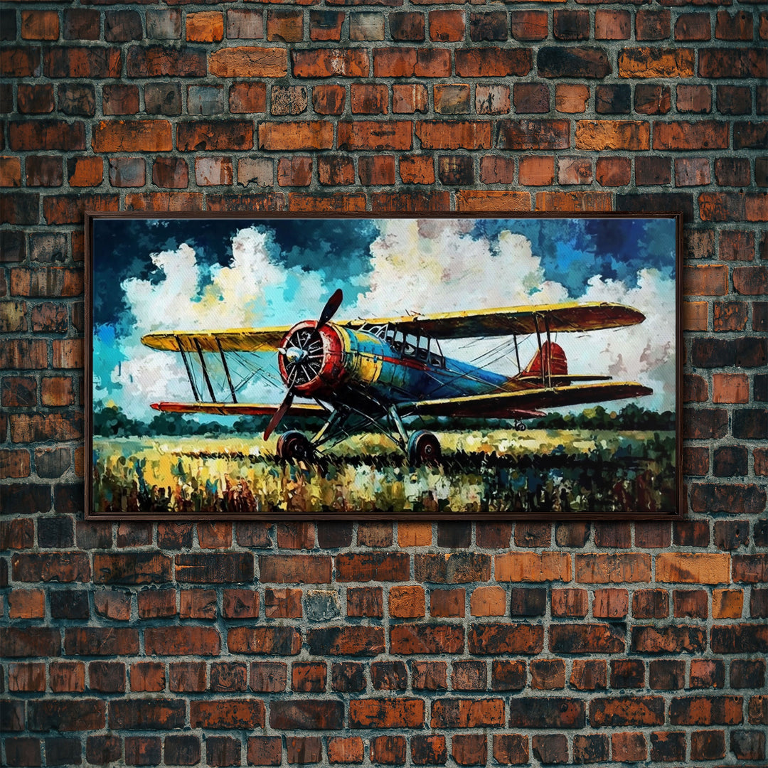 Aeroplane Art, Antique Airplane Painting Canvas Print, Framed Canvas Art, Above Sofa Art, Gift for RC Plane Pilot, Retro Plane Art