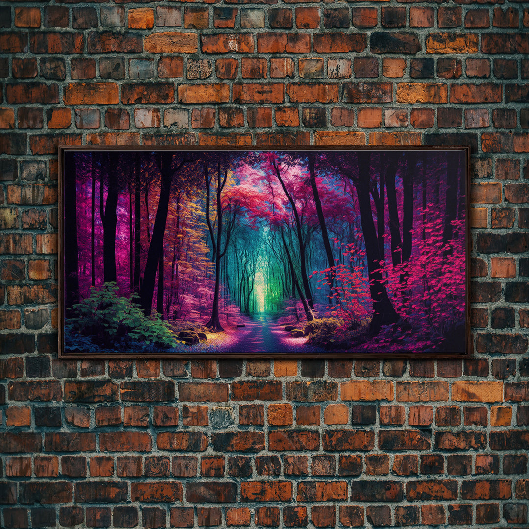 The Secret Grove, Fantasy Art, Pop Art Forest Landscape, Framed Canvas Print, Colorful Forest Painting, Living Room Art