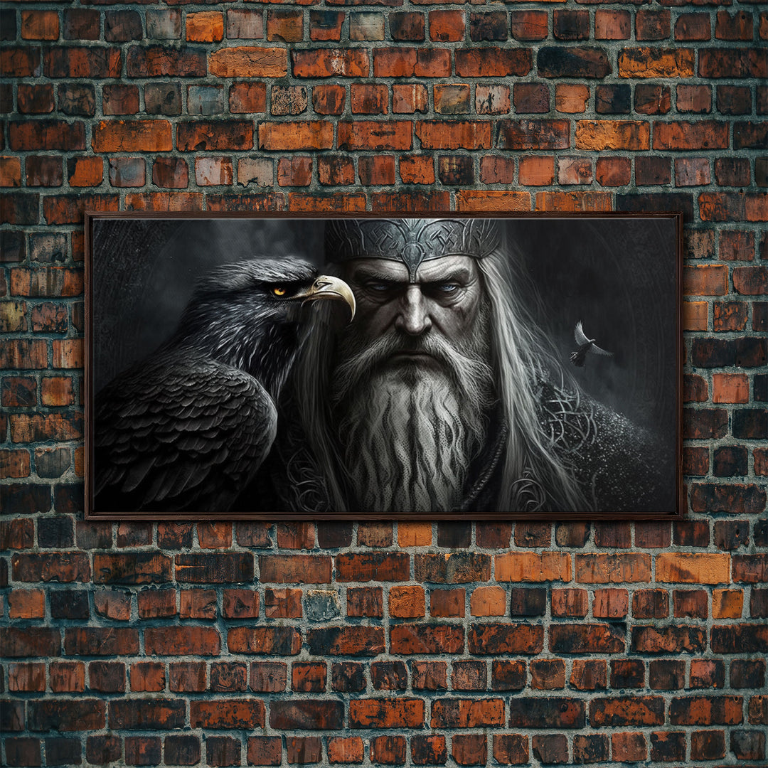 Portrait of Odin King of the Gods, Ruler of Asgard, Framed Canvas Print, Norse Mythology Pop Art, Fantasy Art