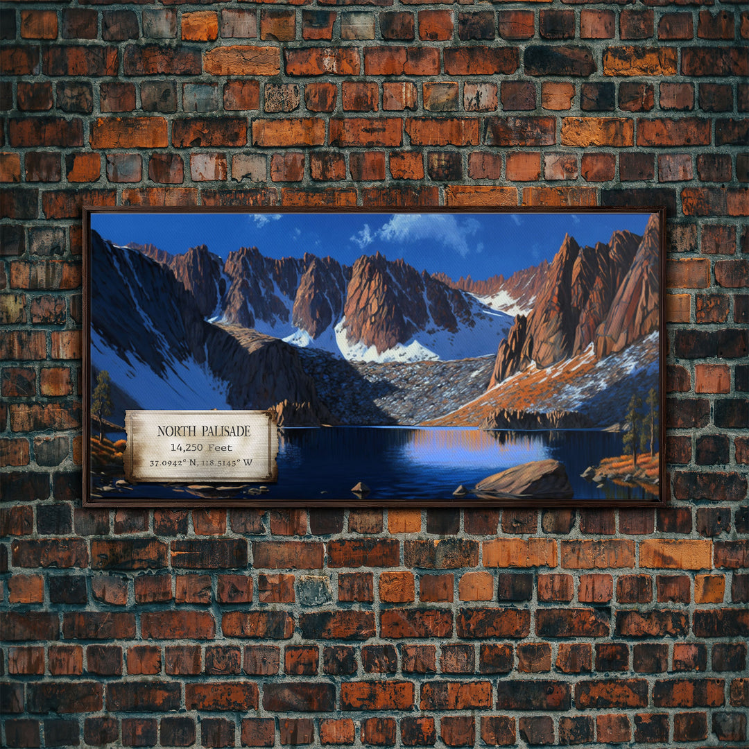 North Palisade, Mountains of California, Travel Poster Wall Art, Framed Canvas Print, American Mountains, Mountain Landscape Painting