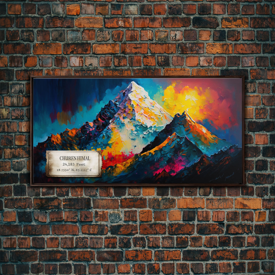 Churen Himal, Travel Poster Wall Art, Framed Canvas Print, Mountain Art, Mountain Landscape Painting