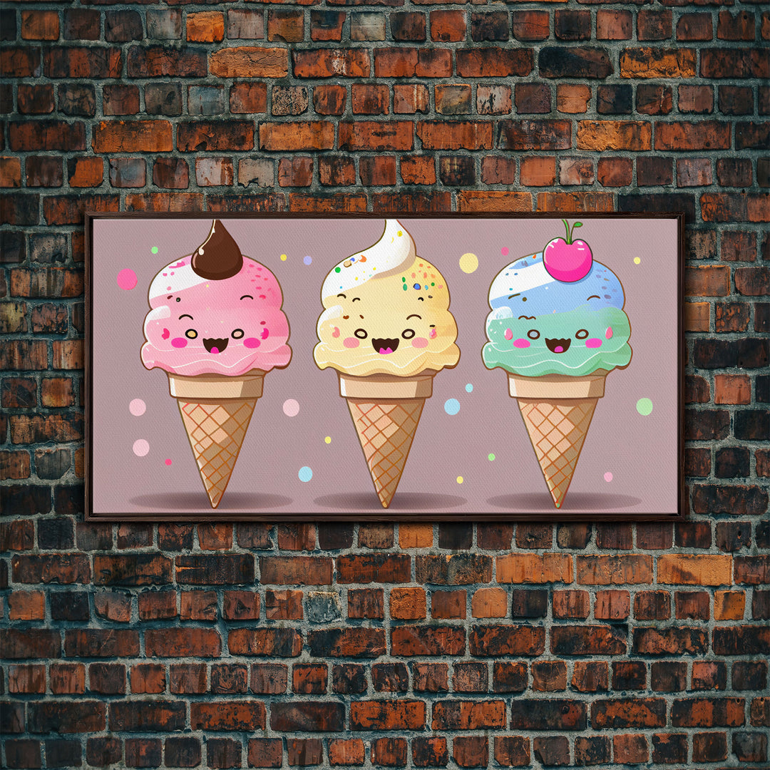 Ice Cream Wall Art, Framed Canvas Print, Cute Kawaii Art, Anime Style Wall Art, Ice Cream Parlor Art, Ice Cream Shop